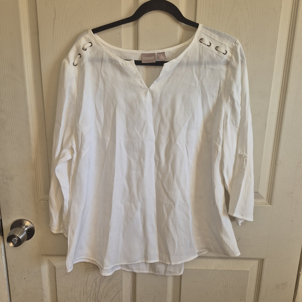 Chico's White Eyelet Detail Women's Top